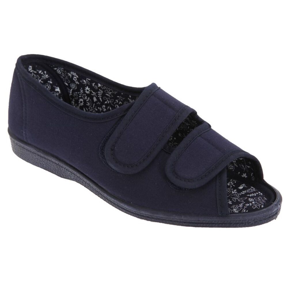 San Diego Womens/Ladies Wide Fit Cotton Twin Touch Fastening Peep Toe Shoes / Na